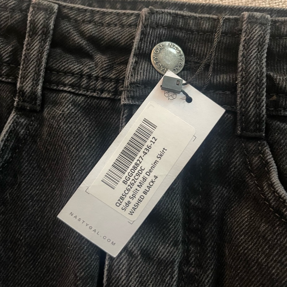 Nasty Gal Black Midi Denim Skirt with Side Slit - Picture 2 of 4